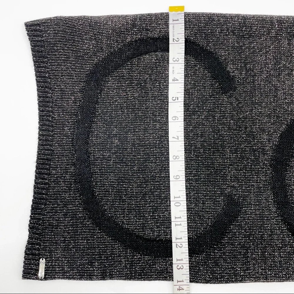 90’s Calvin Klein LOGO WOVEN scarf in black gold silver metallic knit embossed